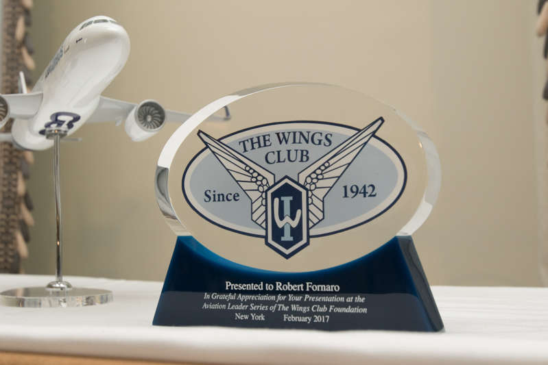 Model airplane and the Wings Club Foundation's speaker appreciation gift